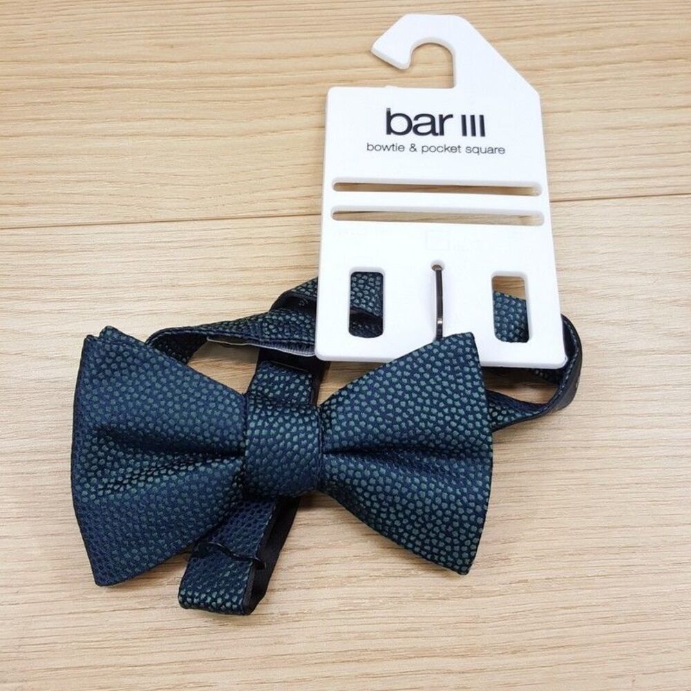 BAR III Mens Bow Tie Navy Green Micro Pebbled Textured Pre-Tied Bowtie